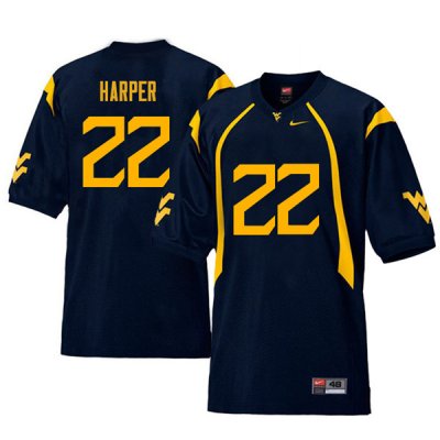 Men's West Virginia Mountaineers NCAA #22 Jarrod Harper Navy Authentic Nike Retro Stitched College Football Jersey FA15R61VN